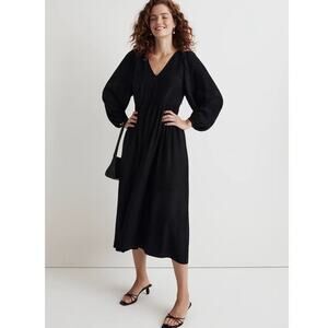 NWT Madewell V-Neck Empire Midi Dress in Black Size S